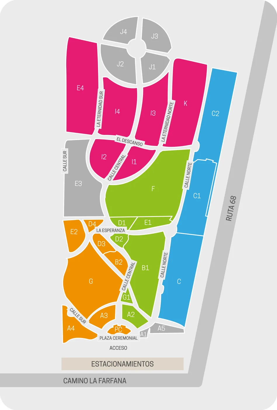 Plano de Parque Canaán con sus zonas de mantención