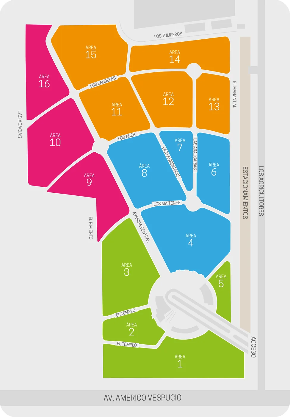 Plano de Parque El Manantial con sus zonas de mantención