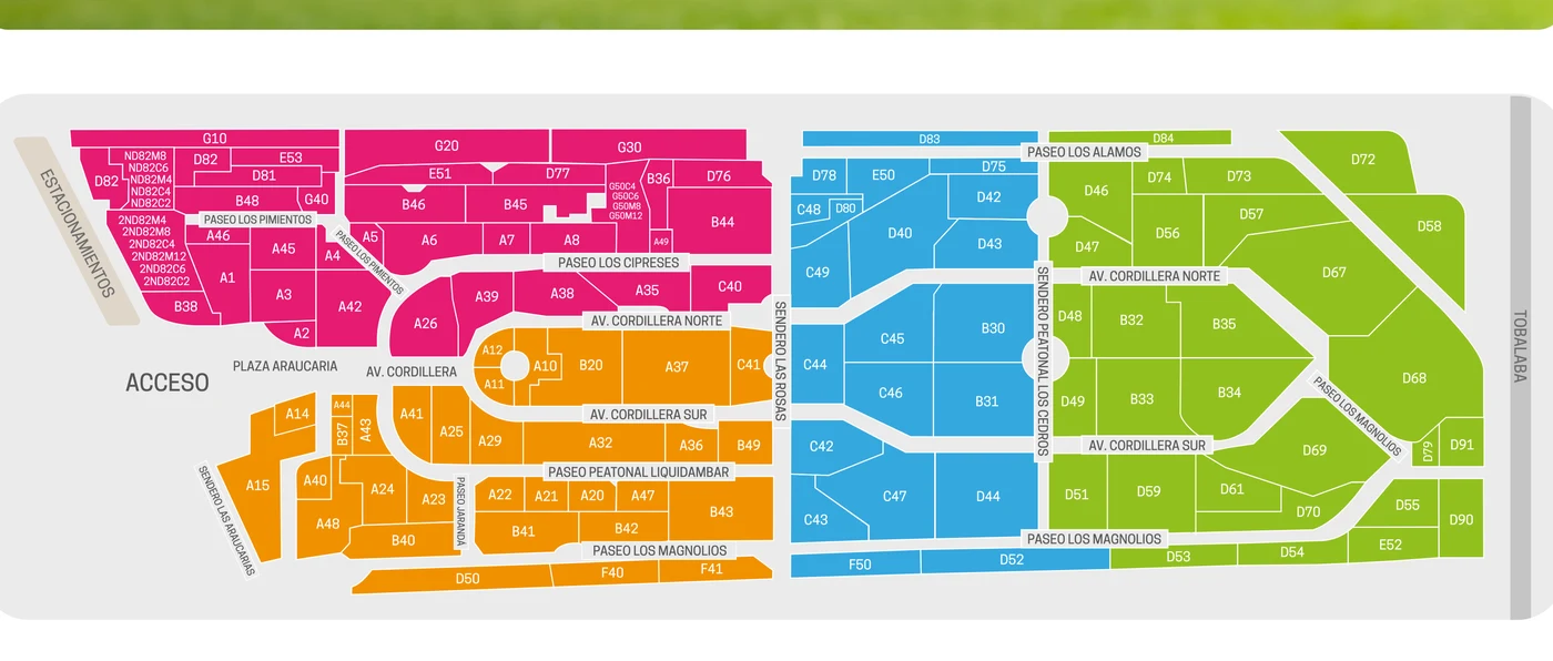 Plano de Parque El Prado con sus zonas de mantención